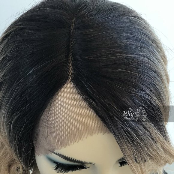 14" Mix Blonde With Dark Roots Wavy Wig | Angelina - Picture 7 of 10